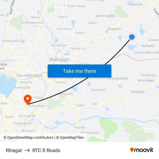 Rlnagar to RTC X Roads map