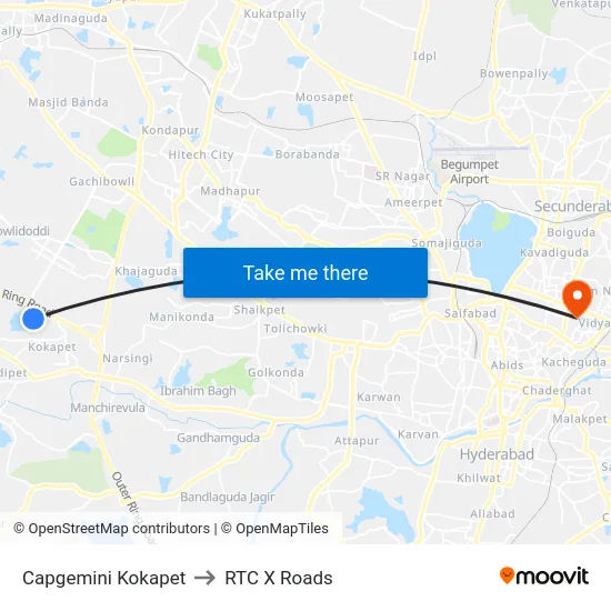 Capgemini Kokapet to RTC X Roads map