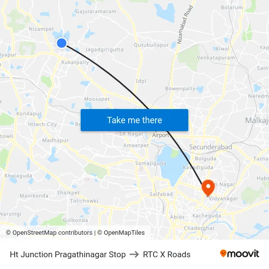 Ht Junction Pragathinagar Stop to RTC X Roads map