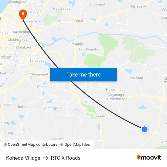 Koheda Village to RTC X Roads map