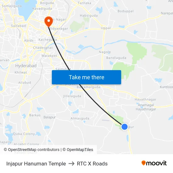 Injapur Hanuman Temple to RTC X Roads map