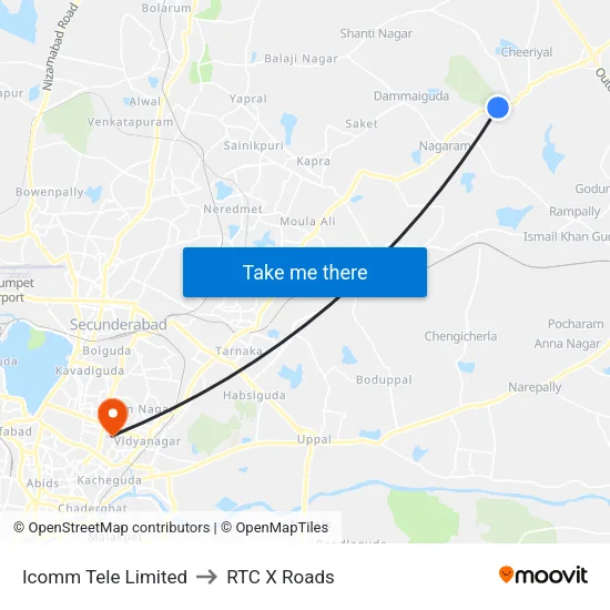 Icomm Tele Limited to RTC X Roads map