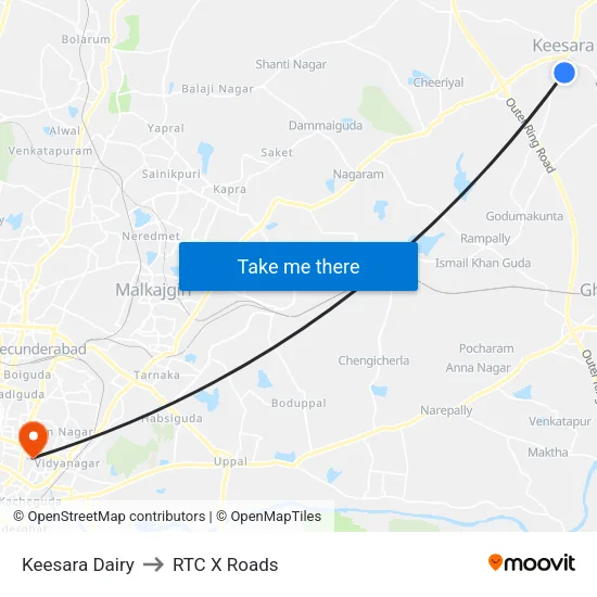 Keesara Dairy to RTC X Roads map