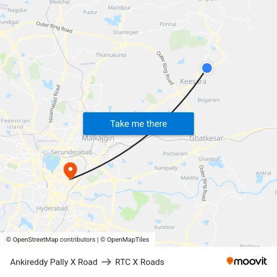 Ankireddy Pally X Road to RTC X Roads map