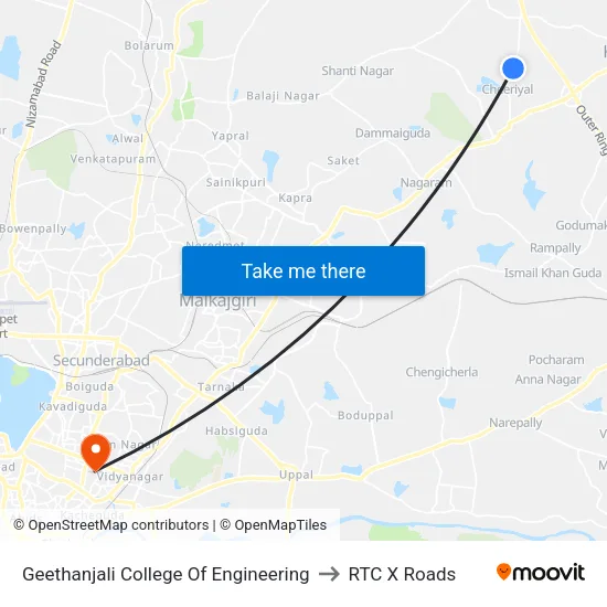 Geethanjali College Of Engineering to RTC X Roads map