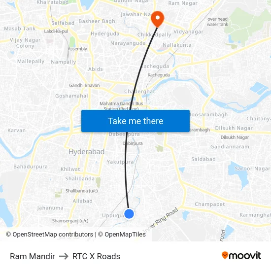 Ram Mandir to RTC X Roads map
