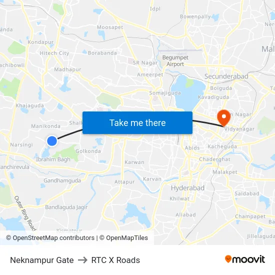 Neknampur Gate to RTC X Roads map