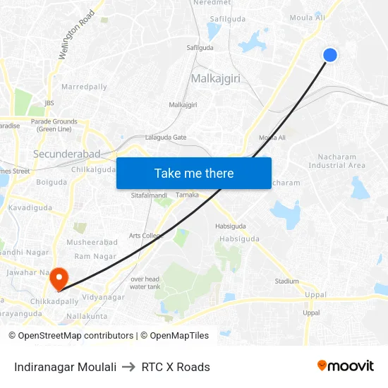Indiranagar Moulali to RTC X Roads map