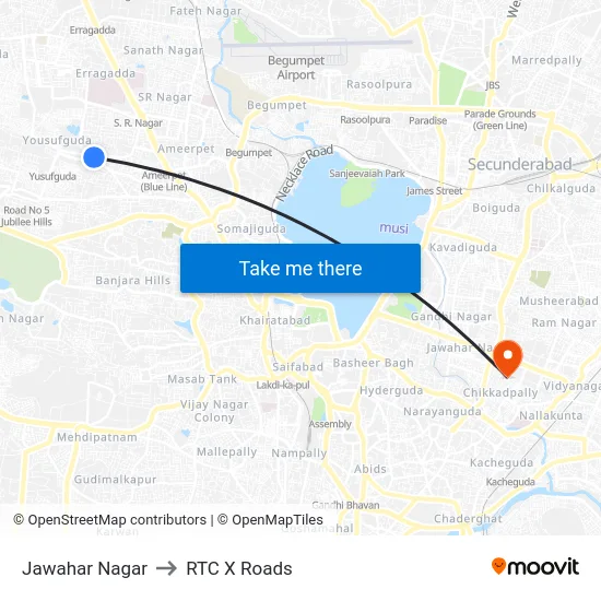 Jawahar Nagar to RTC X Roads map