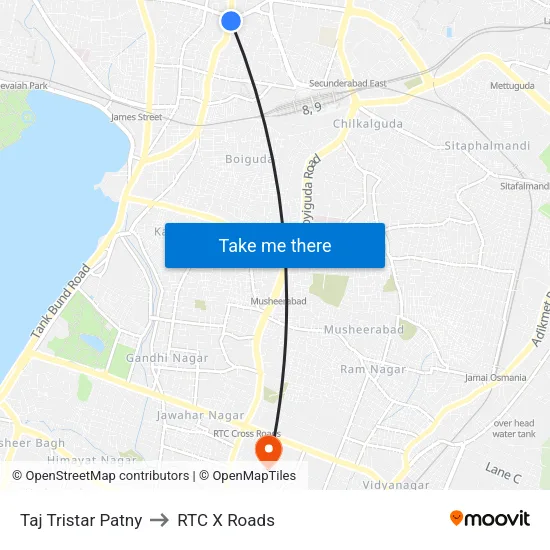 Taj Tristar Patny to RTC X Roads map