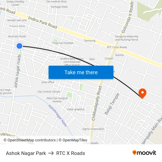 Ashok Nagar Park to RTC X Roads map