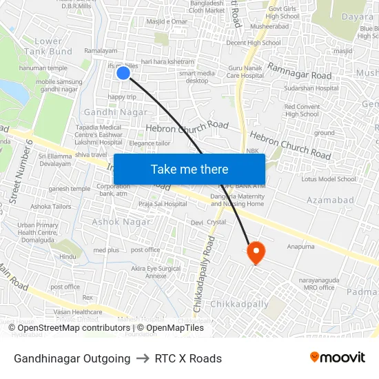 Gandhinagar Outgoing to RTC X Roads map