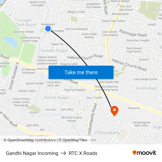 Gandhi Nagar Incoming to RTC X Roads map