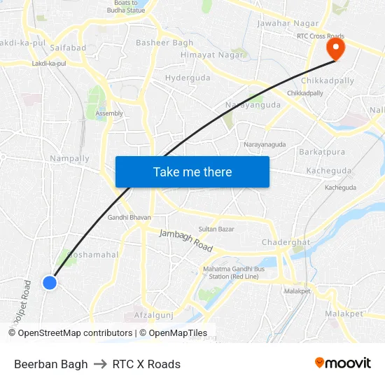 Beerban Bagh to RTC X Roads map