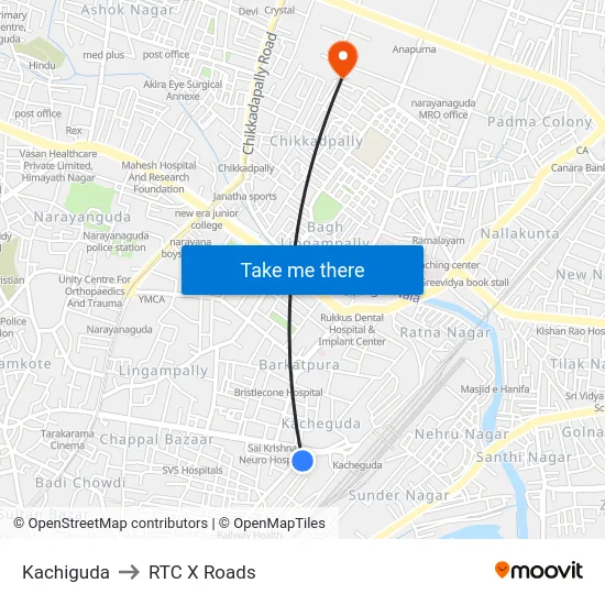 Kachiguda to RTC X Roads map