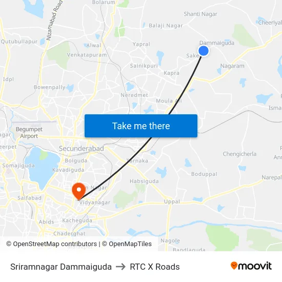 Sriramnagar Dammaiguda to RTC X Roads map
