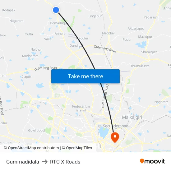 Gummadidala to RTC X Roads map