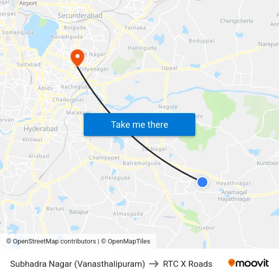 Subhadra Nagar (Vanasthalipuram) to RTC X Roads map