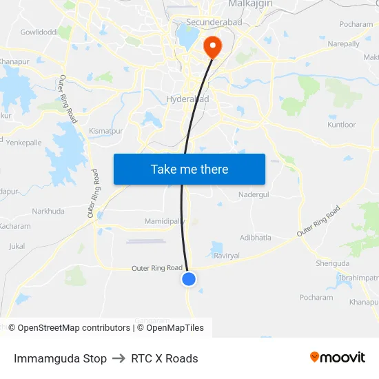 Immamguda Stop to RTC X Roads map
