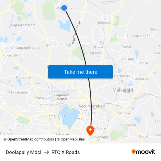 Doolapally Mdcl to RTC X Roads map