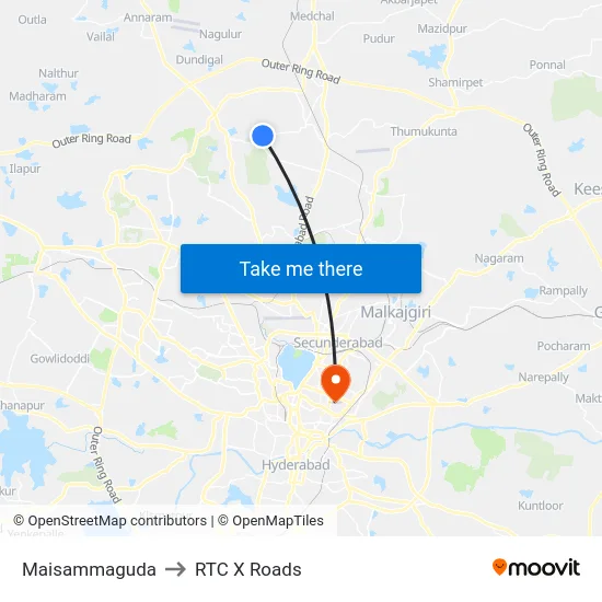 Maisammaguda to RTC X Roads map