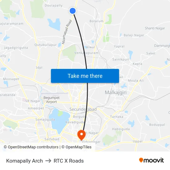 Komapally Arch to RTC X Roads map