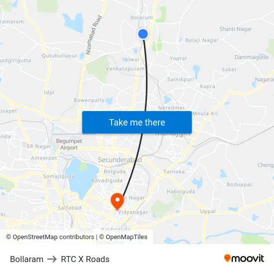 Bollaram to RTC X Roads map