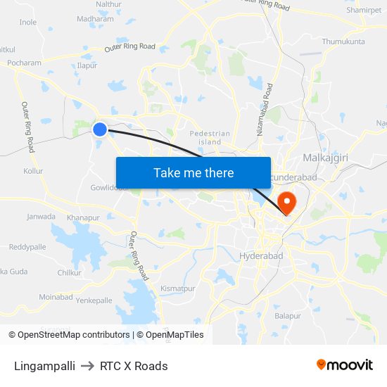 Lingampalli to RTC X Roads map