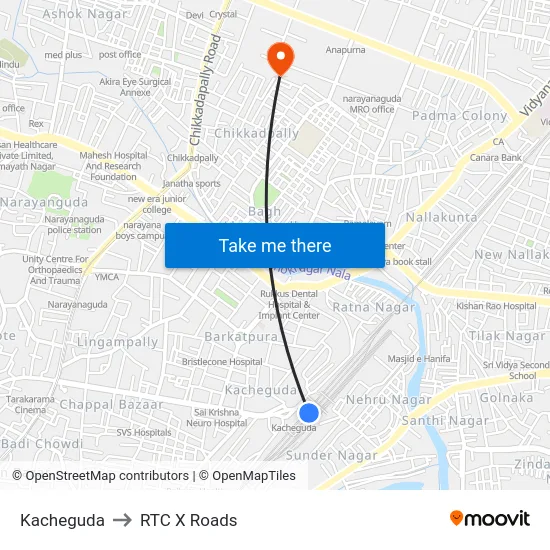 Kacheguda to RTC X Roads map