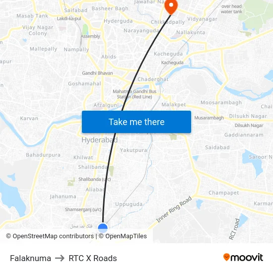 Falaknuma to RTC X Roads map