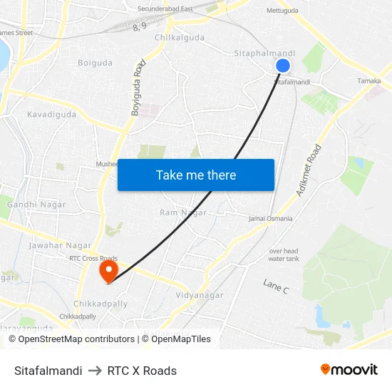 Sitafalmandi to RTC X Roads map