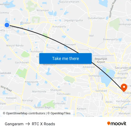 Gangaram to RTC X Roads map