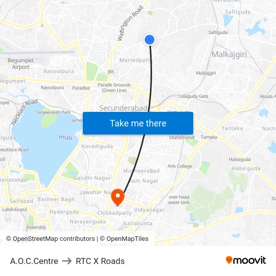 A.O.C.Centre to RTC X Roads map