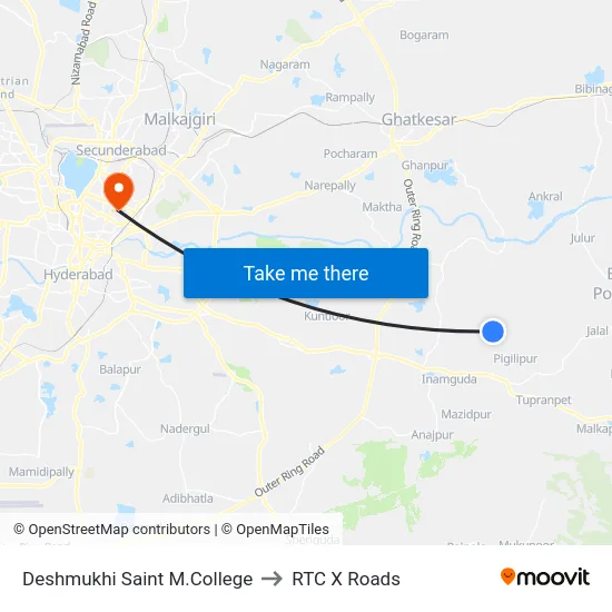 Deshmukhi Saint M.College to RTC X Roads map