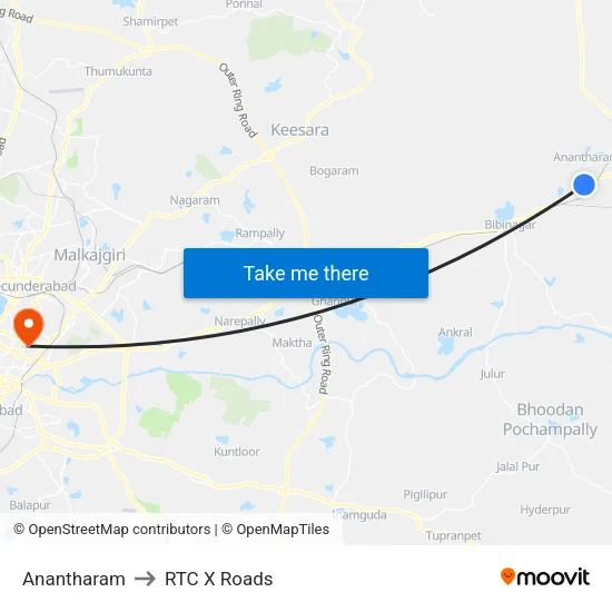 Anantharam to RTC X Roads map