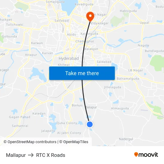 Mallapur to RTC X Roads map