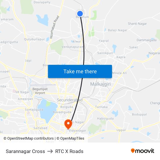 Sarannagar Cross to RTC X Roads map