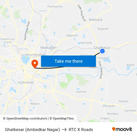Ghatkesar (Ambedkar Nagar) to RTC X Roads map