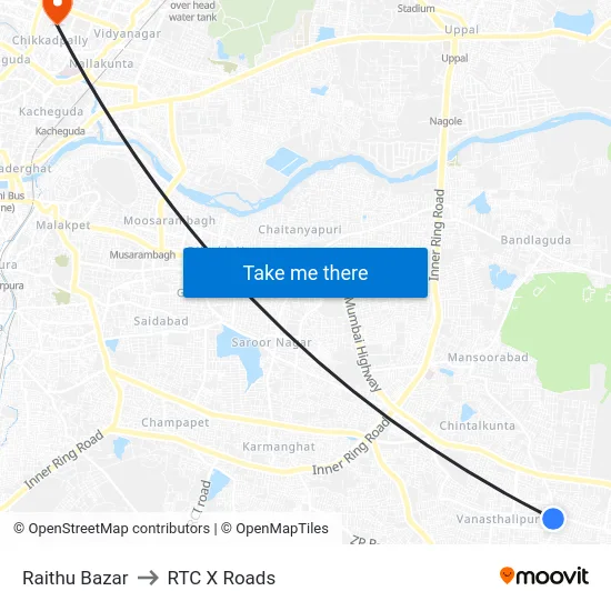 Raithu Bazar to RTC X Roads map