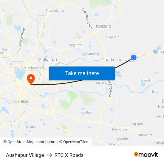 Aushapur Village to RTC X Roads map