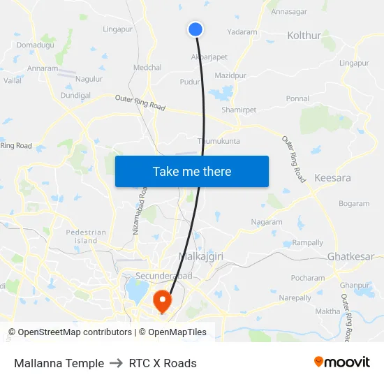 Mallanna Temple to RTC X Roads map