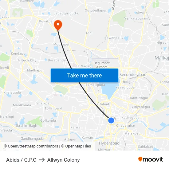 Abids / G.P.O to Allwyn Colony map