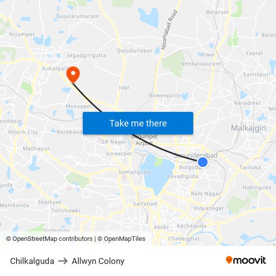 Chilkalguda to Allwyn Colony map