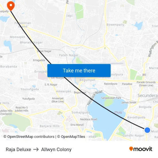 Raja Deluxe to Allwyn Colony map