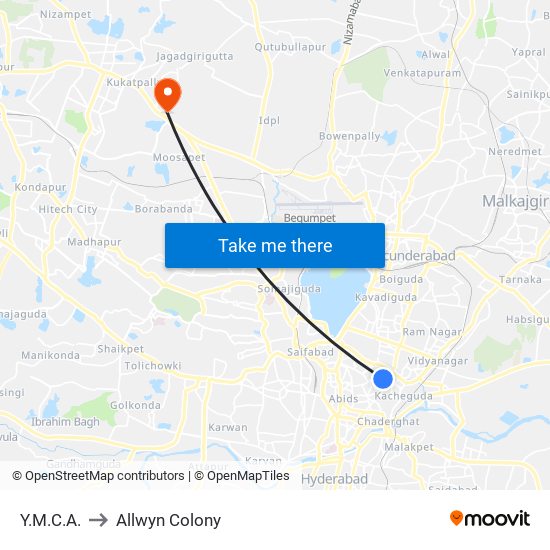 Y.M.C.A. to Allwyn Colony map