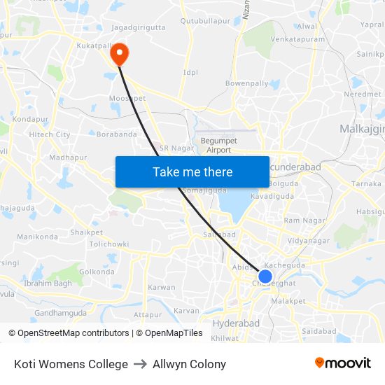 Koti Womens College to Allwyn Colony map