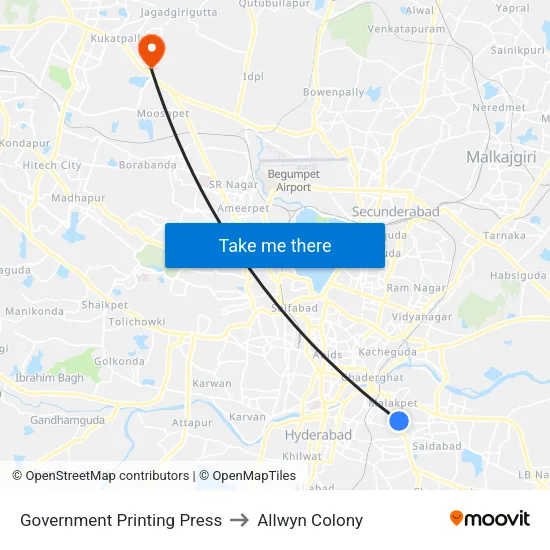 Government Printing Press to Allwyn Colony map