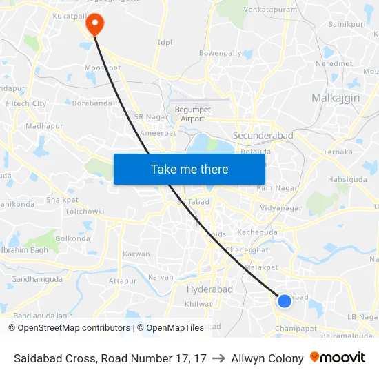 Saidabad Cross, Road Number 17, 17 to Allwyn Colony map