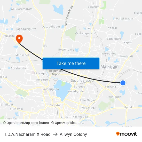 I.D.A.Nacharam X Road to Allwyn Colony map