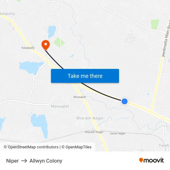 Niper to Allwyn Colony map